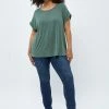PEPPERCORN ROSALINDA MALUCCA CURVE T Shirt Basique Laurel Wreath Green Femme