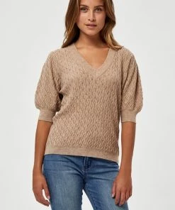 PEPPERCORN ROSALIA PUFF SLEEVE T Shirt Imprimé Warm Sand Melange Femme