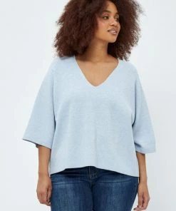 PEPPERCORN ROSALIA 3 4 SLEEVE CURVE Pullover Skyway Blue Melange Femme