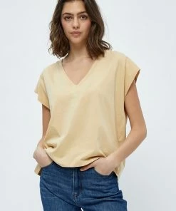 PEPPERCORN Femme DIMA V NECK TEE T Shirt Basique Warm Sand