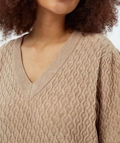 PEPPERCORN Femme ROSALIA PUFF SLEEVE CURVE T Shirt Imprimé Warm Sand Melange -Promos PEPPERCORN Magasin d45be61ee0fa4cdaa9d3ed48ec7373a9