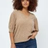 PEPPERCORN Femme ROSALIA PUFF SLEEVE CURVE T Shirt Imprimé Warm Sand Melange